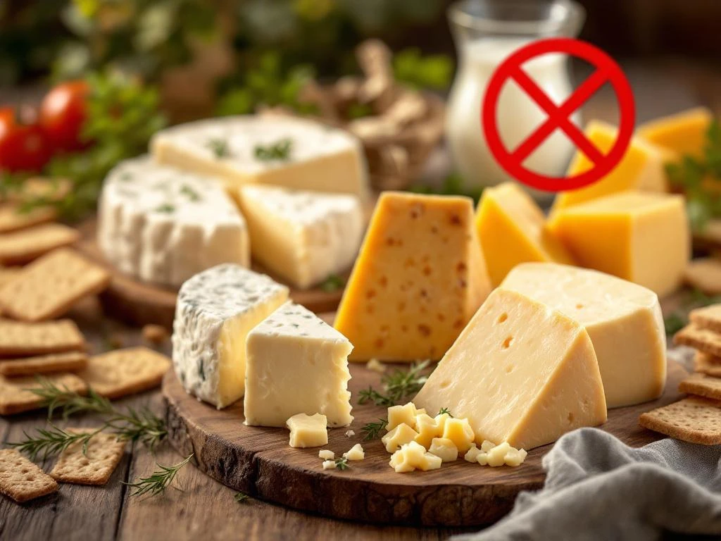 artisanal-goat-cheese-wheels-rustic-wooden-boards.jpg Artisanal goat cheese wheels and wedges on wooden boards with herbs and crackers, glass of milk with no symbol in background